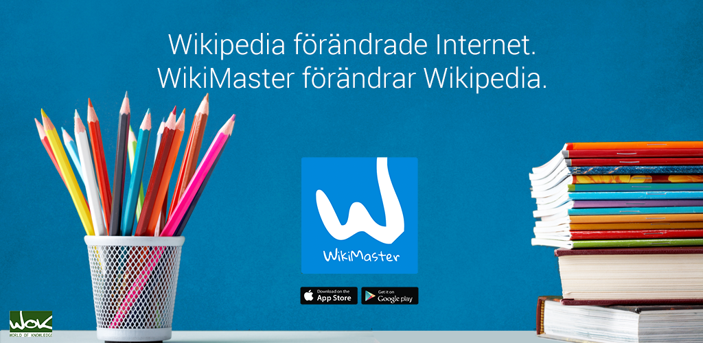 Svenska WikiMaster appen med svenska menyer i AppStore och Google Play. 